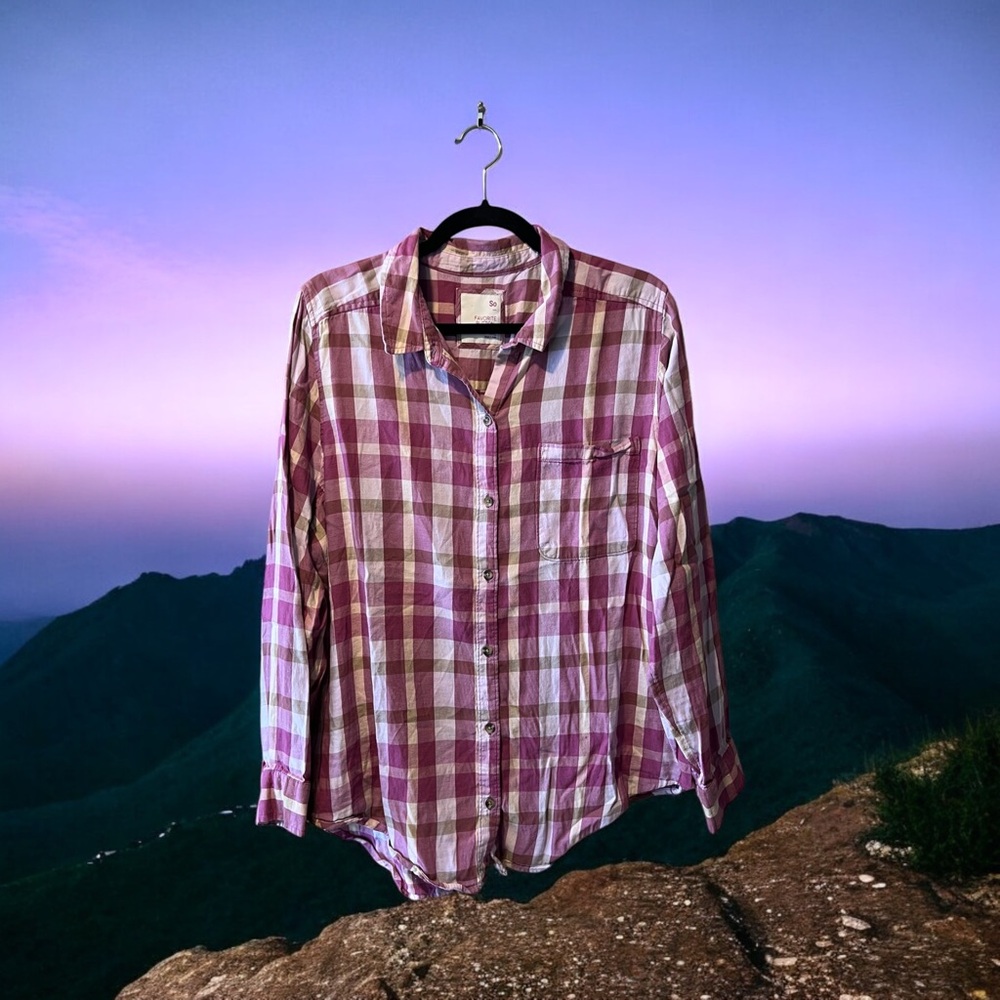 So Favourite Button-Down Shirt, Multi Purple Tones & Beige & Cream Plaid